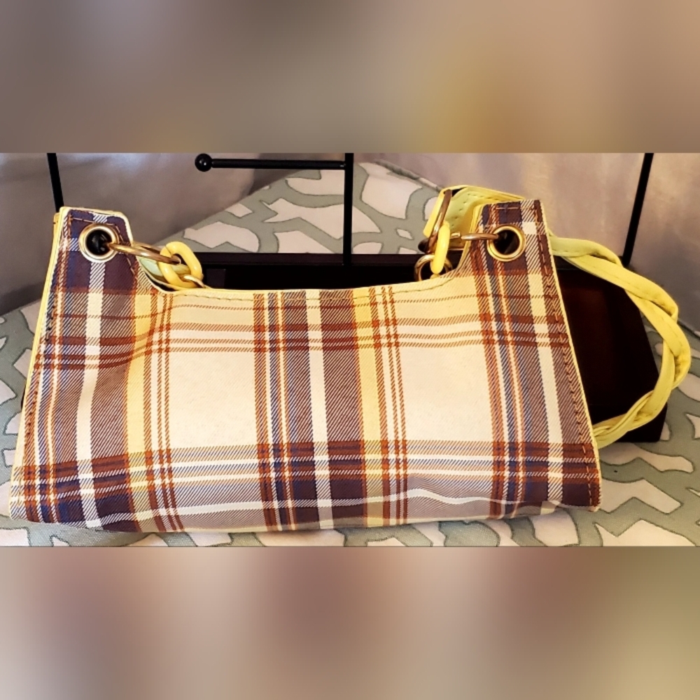 Jewelry Filled Bag - Jinana Brand Yellow Plaid , Chain Strap Women's Bag - Picture 4 of 6